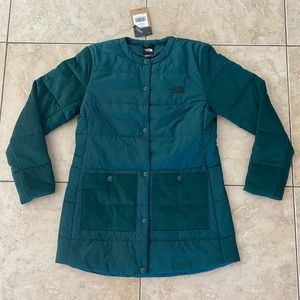 The North Face Women's Collarless Corduroy Puffer Jacket Ponderosa Green Medium